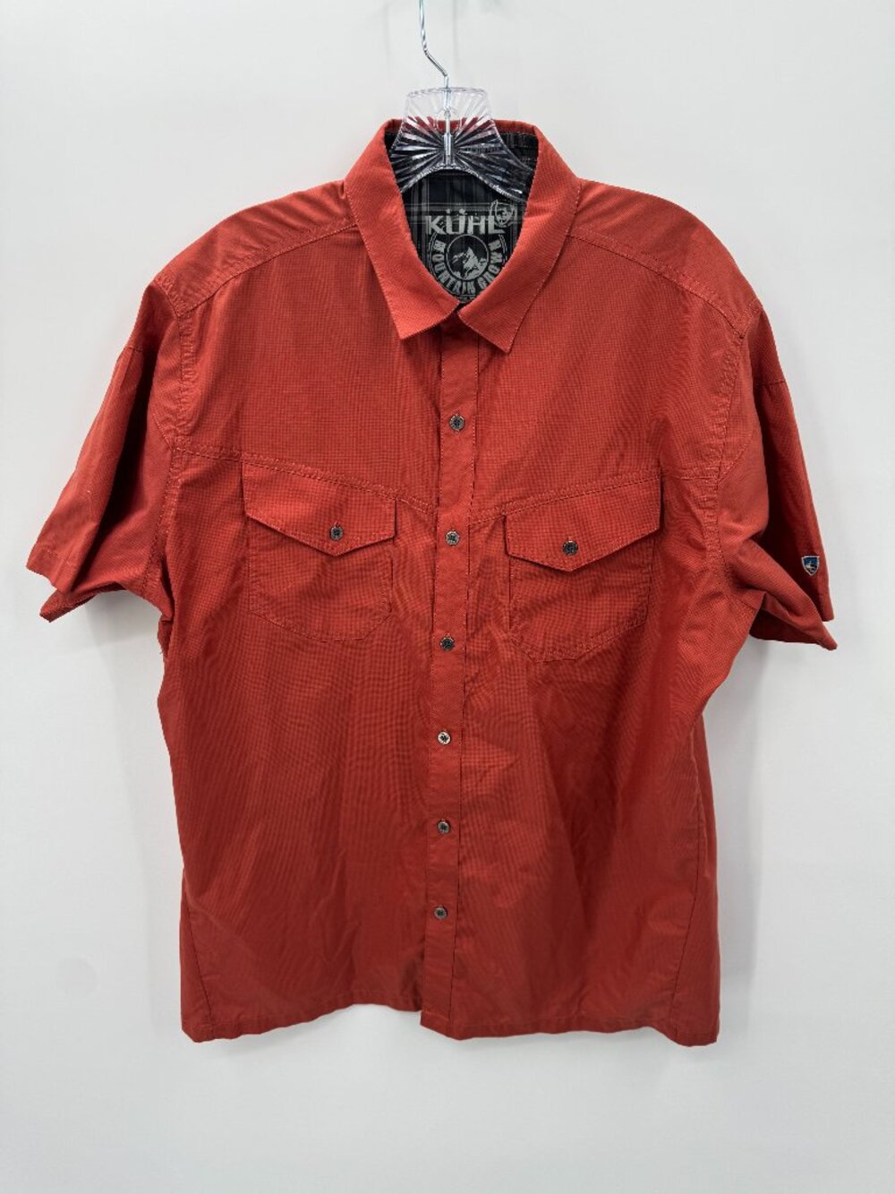 Kühl Elüxor Short Sleeve Button Down Shirt Mens Large Rust Orange Hiking Outdoor